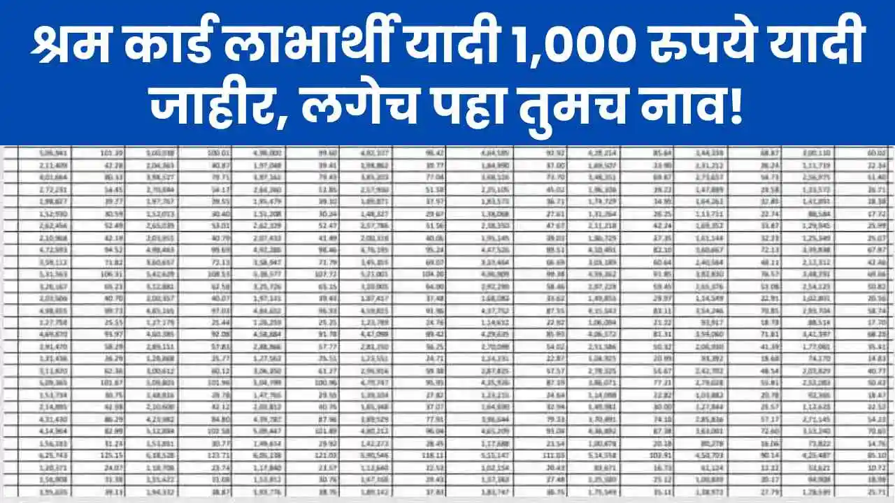 E Shram Card List: श्रम कार्ड लाभार्थी यादी 1,000 रुपये यादी जाहीर, लगेच पहा तुमच नाव!